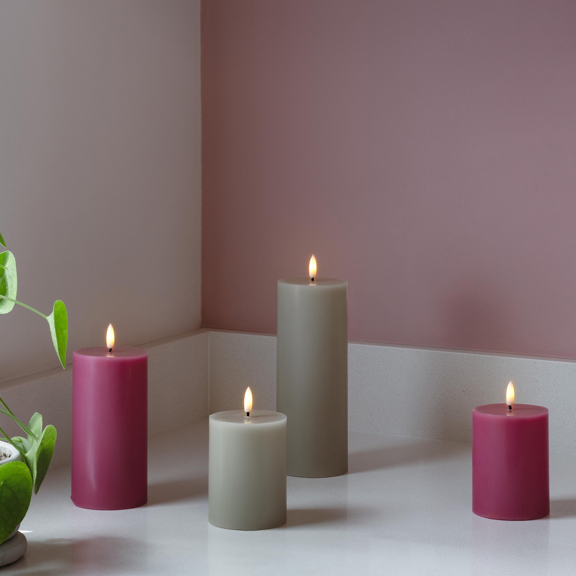 LED pillar candle 7,4x20 cm kit grey